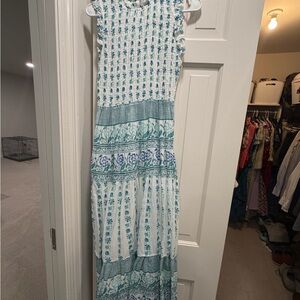 Oliphant Smocked Maxi Dress in Teal Floral